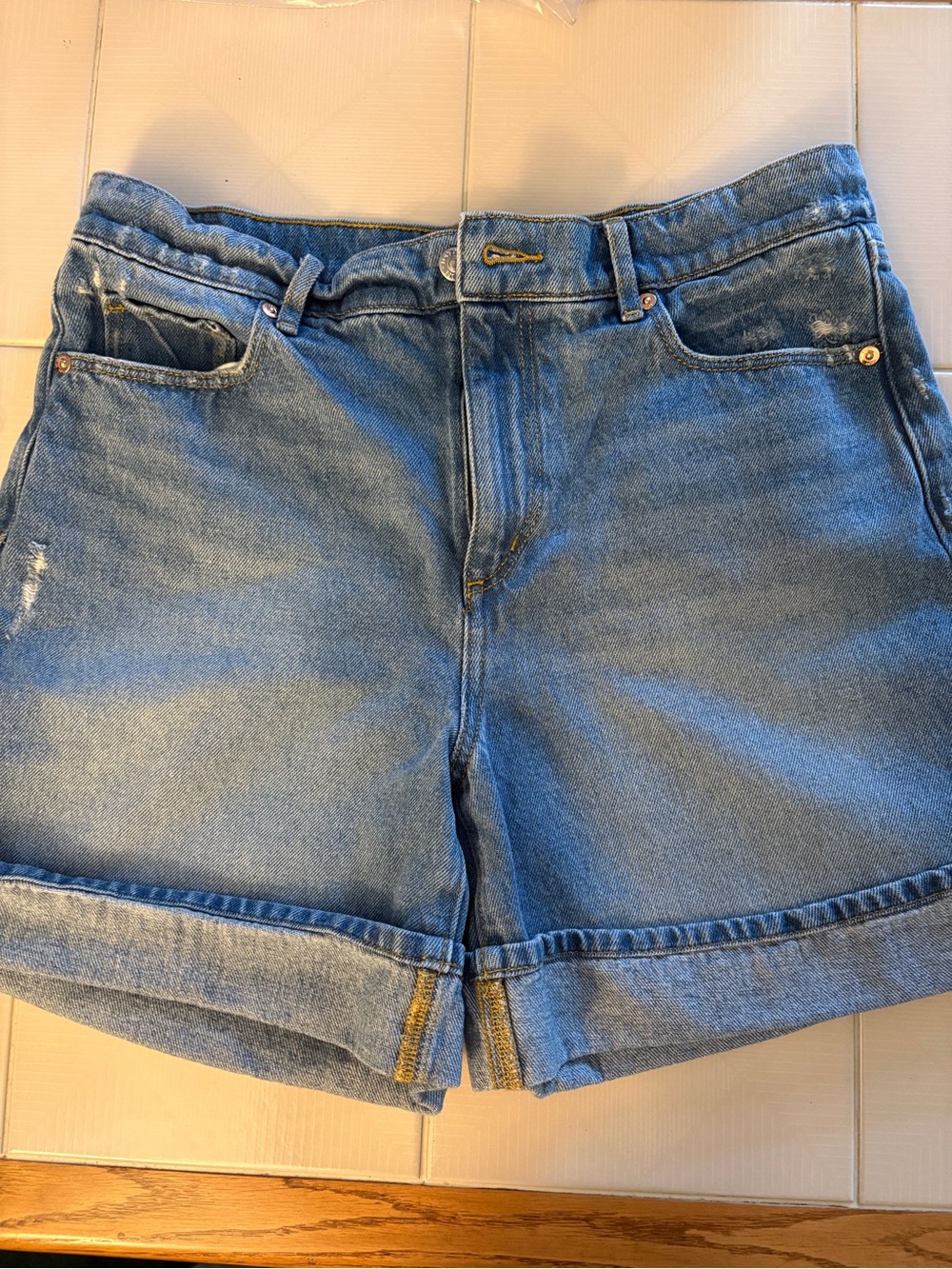 LOFT Light Blue Rolled-Hem Denim Shorts
